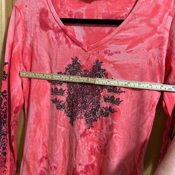 Rebel Harley Hysteric Affliction Pink Tye-Dye V-Neck Embellishment Front & Back - Picture 6 of 9